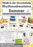 Vorschau - Stundenentwürfe - Rhythmusbausteine Sommer | Arbeitsblätter, Bildkarten & Rhythmuskarten für den Musikunterricht Klasse 1–4 - Deckblatt