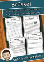 Vorschau - Unterrichtsreihen - Brüssel Lückentext mit Wortspeicher Hörverstehen und Suchsel - Deckblatt