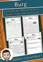 Vorschau - Unterrichtsreihen - Burg Lückentext mit Wortspeicher Hörverstehen und Suchsel - Deckblatt