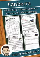 Vorschau - Unterrichtsreihen - Canberra Lückentext mit Wortspeicher Hörverstehen und Suchsel - Deckblatt