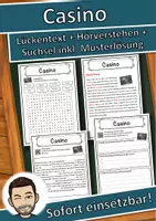 Vorschau - Unterrichtsreihen - Casino Lückentext mit Wortspeicher Hörverstehen und Suchsel - Deckblatt