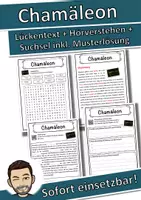 Vorschau - Unterrichtsreihen - Chamäleon Lückentext mit Wortspeicher Hörverstehen und Suchsel - Deckblatt