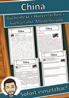 Vorschau - Unterrichtsreihen - China Lückentext mit Wortspeicher Hörverstehen und Suchsel - Deckblatt