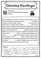 Vorschau - Unterrichtsreihen - Christine Nöstlinger Lückentext mit Wortspeicher Hörverstehen und Suchsel - Seite 1