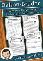 Vorschau - Unterrichtsreihen - Dalton-Brüder Lückentext mit Wortspeicher Hörverstehen und Suchsel - Deckblatt