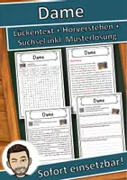 Vorschau - Unterrichtsreihen - Dame Lückentext mit Wortspeicher Hörverstehen und Suchsel - Deckblatt
