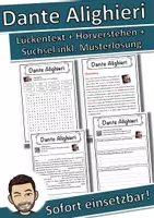 Vorschau - Unterrichtsreihen - Dante Alighieri Lückentext mit Wortspeicher Hörverstehen und Suchsel - Deckblatt