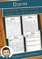 Vorschau - Unterrichtsreihen - Darm Lückentext mit Wortspeicher Hörverstehen und Suchsel - Deckblatt
