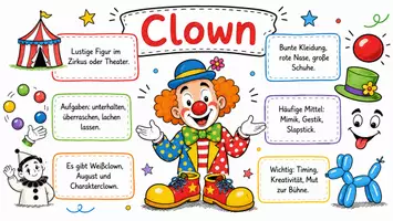 Vorschau - Arbeitsblätter - AB mit Fragen zum Thema "Clown" + Lösungsblatt + Infografik - Seite 1