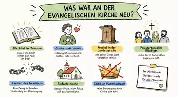 Vorschau - Arbeitsblätter - Arbeitsblätter zum Thema "Was war an der evangelischen Kirche neu?" + Lösung & MP3 + Mindmap + Infografik - Seite 1