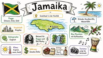 Vorschau - Arbeitsblätter - AB mit Fragen zum Thema "Jamaika" + Lösungsblatt + Infografik - Seite 1