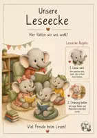 Vorschau - Poster - Freebie: Leseecke Plakate mit der Elefantenfamilie - Seite 1