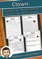 Vorschau - Unterrichtsreihen - Clown Lückentext mit Wortspeicher Hörverstehen und Suchsel - Deckblatt