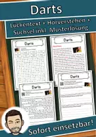 Vorschau - Unterrichtsreihen - Darts Lückentext mit Wortspeicher Hörverstehen und Suchsel - Deckblatt