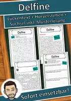 Vorschau - Unterrichtsreihen - Delfine Lückentext mit Wortspeicher Hörverstehen und Suchsel - Deckblatt