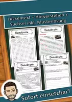 Vorschau - Stundenentwürfe - Demokratie Lückentext mit Wortspeicher Hörverstehen und Suchsel - Deckblatt