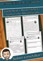 Vorschau - Unterrichtsreihen - Demokratische Partei (USA) Lückentext mit Wortspeicher Hörverstehen und Suchsel - Deckblatt