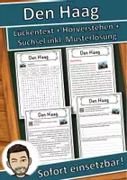 Vorschau - Unterrichtsreihen - Den Haag Lückentext mit Wortspeicher Hörverstehen und Suchsel - Deckblatt