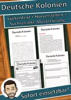Vorschau - Unterrichtsreihen - Deutsche Kolonien Lückentext mit Wortspeicher Hörverstehen und Suchsel - Deckblatt
