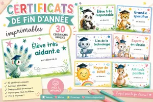 Aperçu - Affichage - 30 Certificats de fin d'année imprimables – 1 & 2 Cycle - Page de couverture
