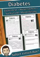 Vorschau - Unterrichtsreihen - Diabetes Lückentext mit Wortspeicher Hörverstehen und Suchsel - Deckblatt