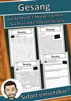 Vorschau - Unterrichtsreihen - Gesang Lückentext mit Wortspeicher Hörverstehen und Suchsel - Deckblatt