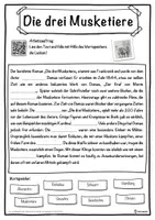 Vorschau - Unterrichtsreihen - Die drei Musketiere Lückentext mit Wortspeicher Hörverstehen und Suchsel - Seite 1