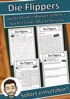 Vorschau - Unterrichtsreihen - Die Flippers Lückentext mit Wortspeicher Hörverstehen und Suchsel - Deckblatt