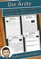 Vorschau - Unterrichtsreihen - Die Ärzte Lückentext mit Wortspeicher Hörverstehen und Suchsel - Deckblatt