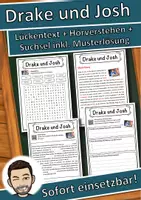 Vorschau - Unterrichtsreihen - Drake und Josh Lückentext mit Wortspeicher Hörverstehen und Suchsel - Deckblatt