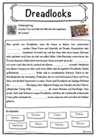 Vorschau - Unterrichtsreihen - Dreadlocks Lückentext mit Wortspeicher Hörverstehen und Suchsel - Seite 1
