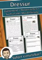 Vorschau - Unterrichtsreihen - Dressur Lückentext mit Wortspeicher Hörverstehen und Suchsel - Deckblatt