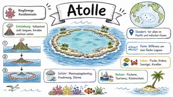 Vorschau - Arbeitsblätter - AB mit Fragen zum Thema "Atolle" + Lösungsblatt + Infografik - Seite 1