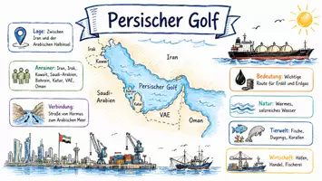 Vorschau - Arbeitsblätter - AB mit Fragen zum Thema "Persischer Golf" + Lösungsblatt + Infografik - Seite 1