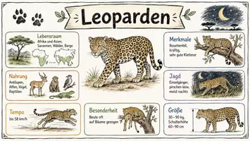 Vorschau - Arbeitsblätter - AB mit Fragen zum Thema "Leoparden" + Lösungsblatt + Infografik - Seite 1