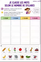 Aperçu - Feuilles d'exercices - Je classe les mots selon le nombre de syllabes - Page de couverture