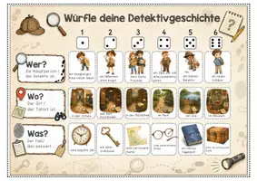 Vorschau - Arbeitsblätter - Schreibanlässe: Würfle deine Detektivgeschichte / Würfelgeschichten - Seite 1
