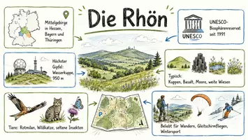 Vorschau - Arbeitsblätter - AB mit Fragen zum Thema "Rhön" + Lösungsblatt + Infografik - Seite 1