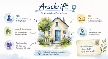 Vorschau - Arbeitsblätter - Arbeitsblätter zum Thema "Anschrift" + Lösung & MP3 + Infografik - Seite 1