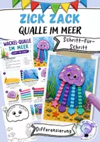 Vorschau - Mal- und Bastelvorlagen - Zick Zack Wackel Qualle Kunst Schritt-für-Schritt - Deckblatt