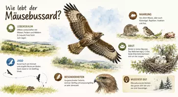 Vorschau - Arbeitsblätter - Arbeitsblätter "Wie lebt der Mäusebussard?" + Lösung & MP3 + Infografik - Seite 1
