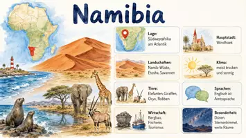 Vorschau - Arbeitsblätter - AB mit Fragen zum Thema "Namibia" + Lösungsblatt + Infografik - Seite 1