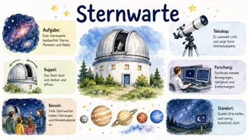 Vorschau - Arbeitsblätter - AB mit Fragen zum Thema "Sternwarte" + Lösungsblatt + Infografik - Seite 1