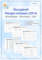 Vorschau - Arbeitsblätter - Übungsheft: Mengen erfassen (ZR 6) I Würfelbilder, Strichlisten, Zahl I Kl. 1 Anfangsunterricht - Deckblatt
