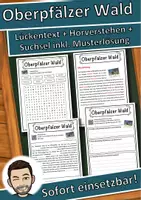 Vorschau - Unterrichtsreihen - Oberpfälzer Wald Lückentext mit Wortspeicher Hörverstehen und Suchsel - Deckblatt