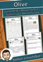 Vorschau - Unterrichtsreihen - Olive Lückentext mit Wortspeicher Hörverstehen und Suchsel - Deckblatt