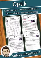 Vorschau - Unterrichtsreihen - Optik Lückentext mit Wortspeicher Hörverstehen und Suchsel - Deckblatt