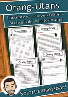 Vorschau - Unterrichtsreihen - Orang-Utans Lückentext mit Wortspeicher Hörverstehen und Suchsel - Deckblatt