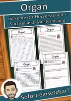 Vorschau - Unterrichtsreihen - Organ Lückentext mit Wortspeicher Hörverstehen und Suchsel - Deckblatt