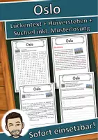Vorschau - Unterrichtsreihen - Oslo Lückentext mit Wortspeicher Hörverstehen und Suchsel - Deckblatt